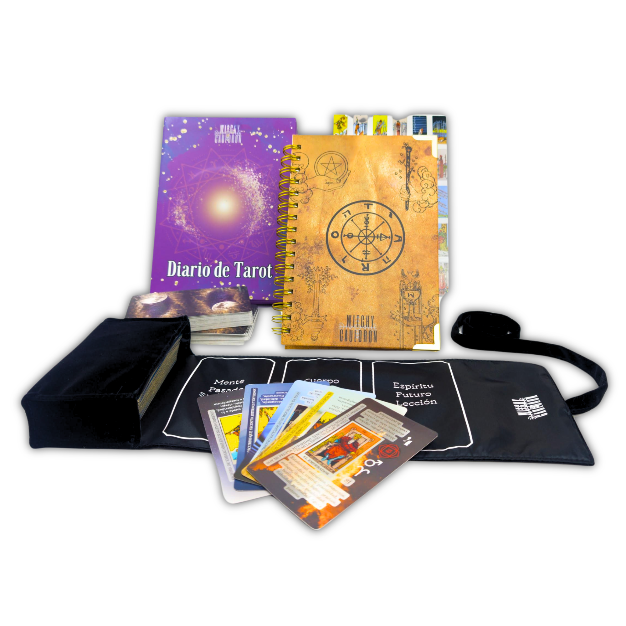 Spanish Tarot Learning Set for Beginners (Tarot, Black Wrap, Journal)